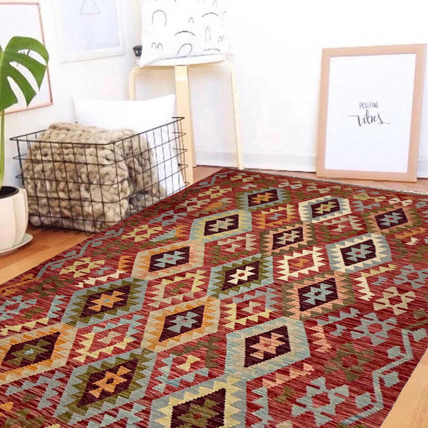 Handmade Vegetable Kilim 5' 1" x 6' 11" (ft) - No. R38806