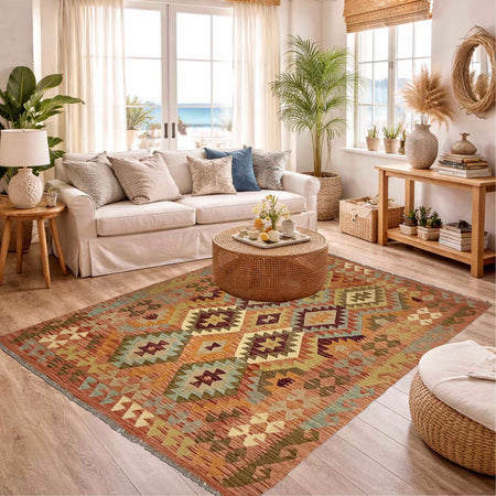 Handmade Vegetable Kilim 4' 7" x 6' 2" (ft) - No. R38813