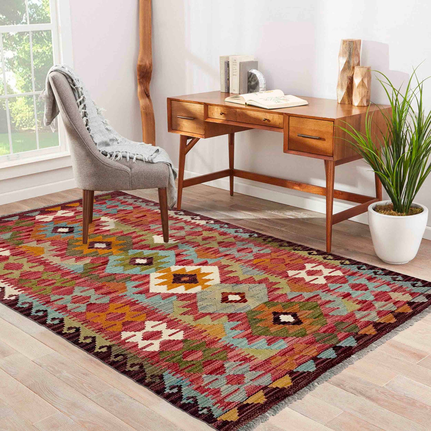 Handmade Vegetable Kilim 2' 9" x 5' 4" (ft) - No. R38816