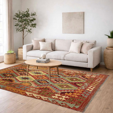 Handmade Vegetable Kilim 4' 5" x 6" 4" (ft) - No. R38822