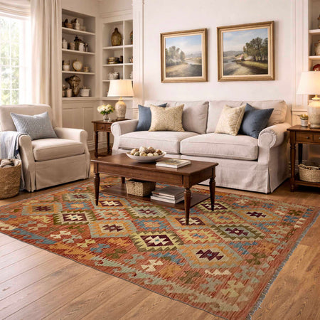 Handmade Vegetable Kelim 4' 5" x 6" 7" (ft) - No. R38823