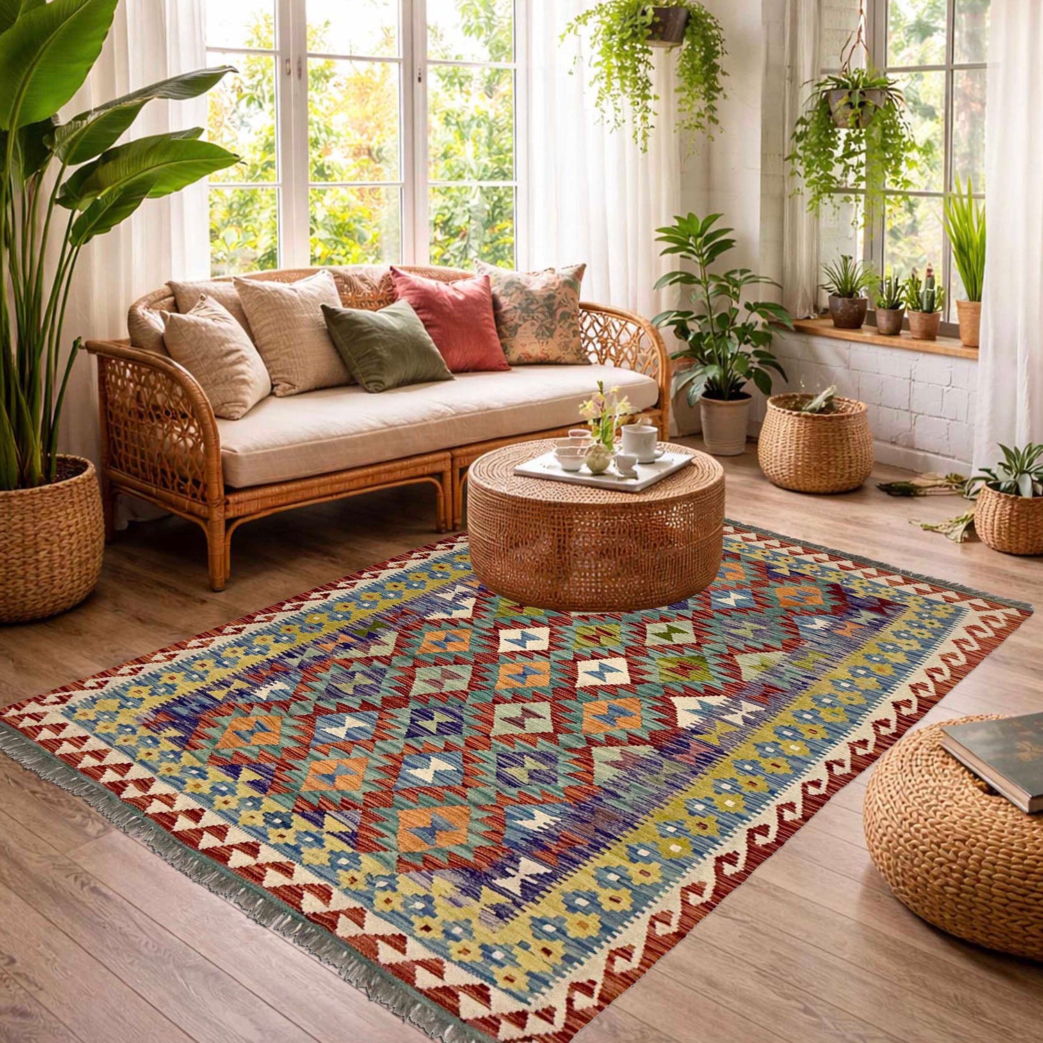 Handmade Vegetable Kilim 4' 9" x 6' 8" (ft) - No. R38942