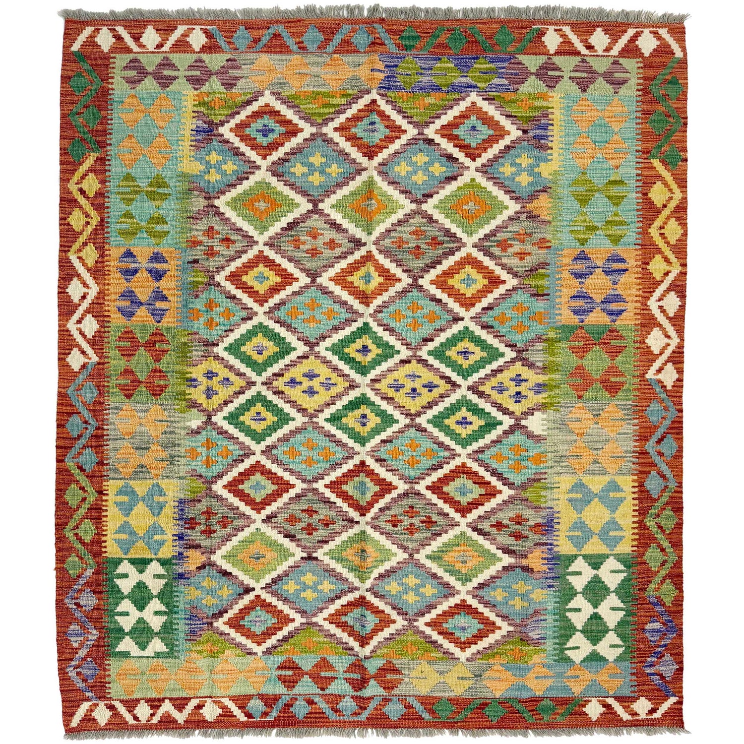 Handmade Vegetable Kilim 5' 1" x 6' 4" (ft) - No. R38947