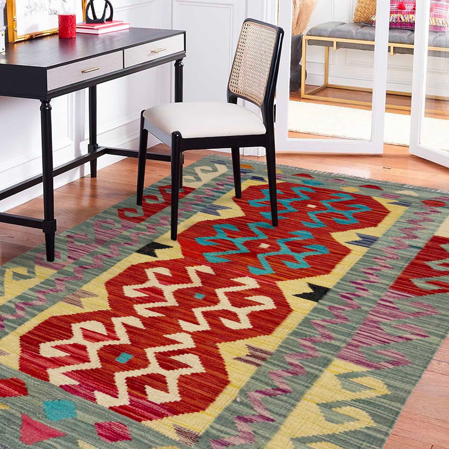 Handmade Vegetable Kilim 2' 8" x 4' 2" (ft) - No. R38952