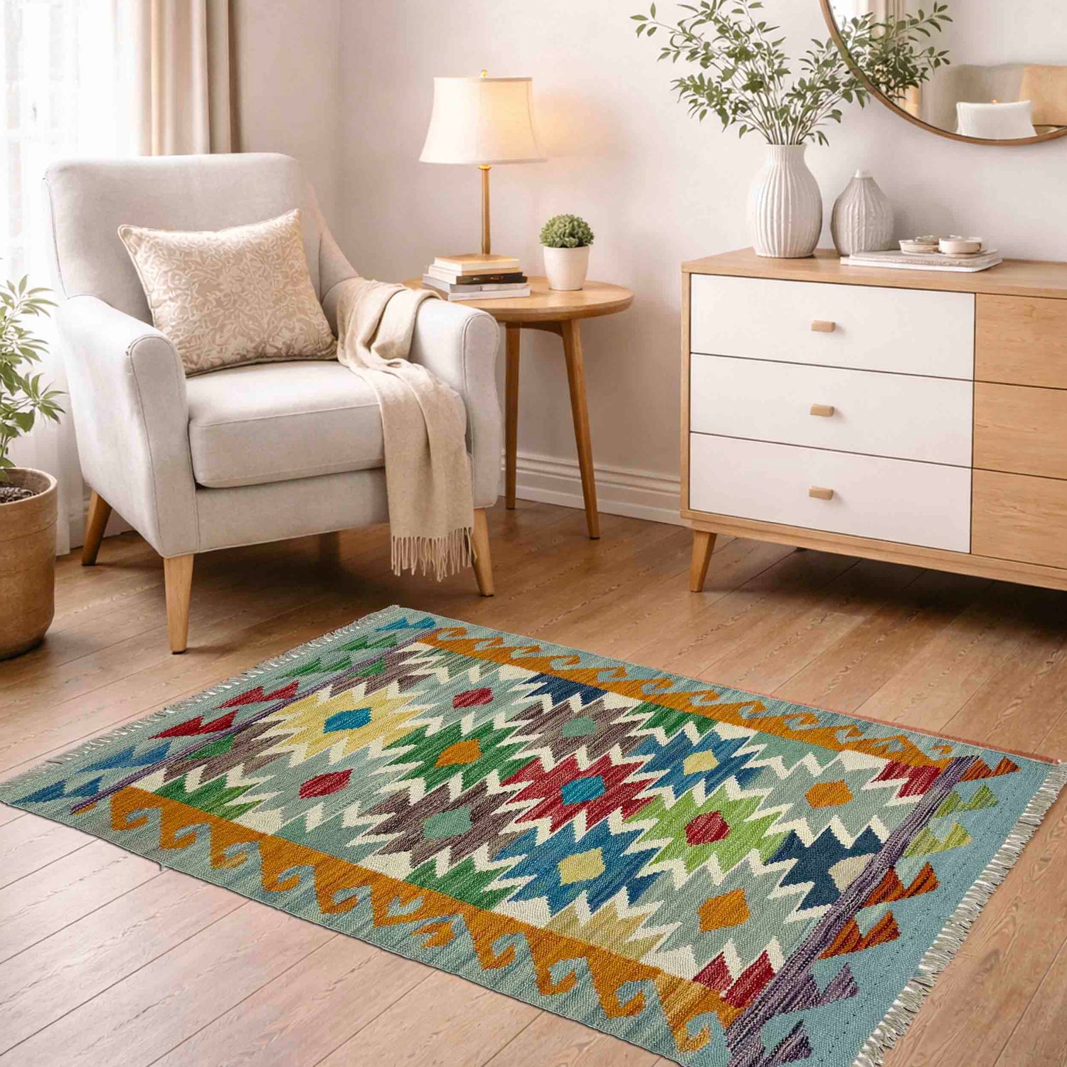 Handmade Vegetable Kilim 2' 7" x 4' 1" (ft) - No. R38977