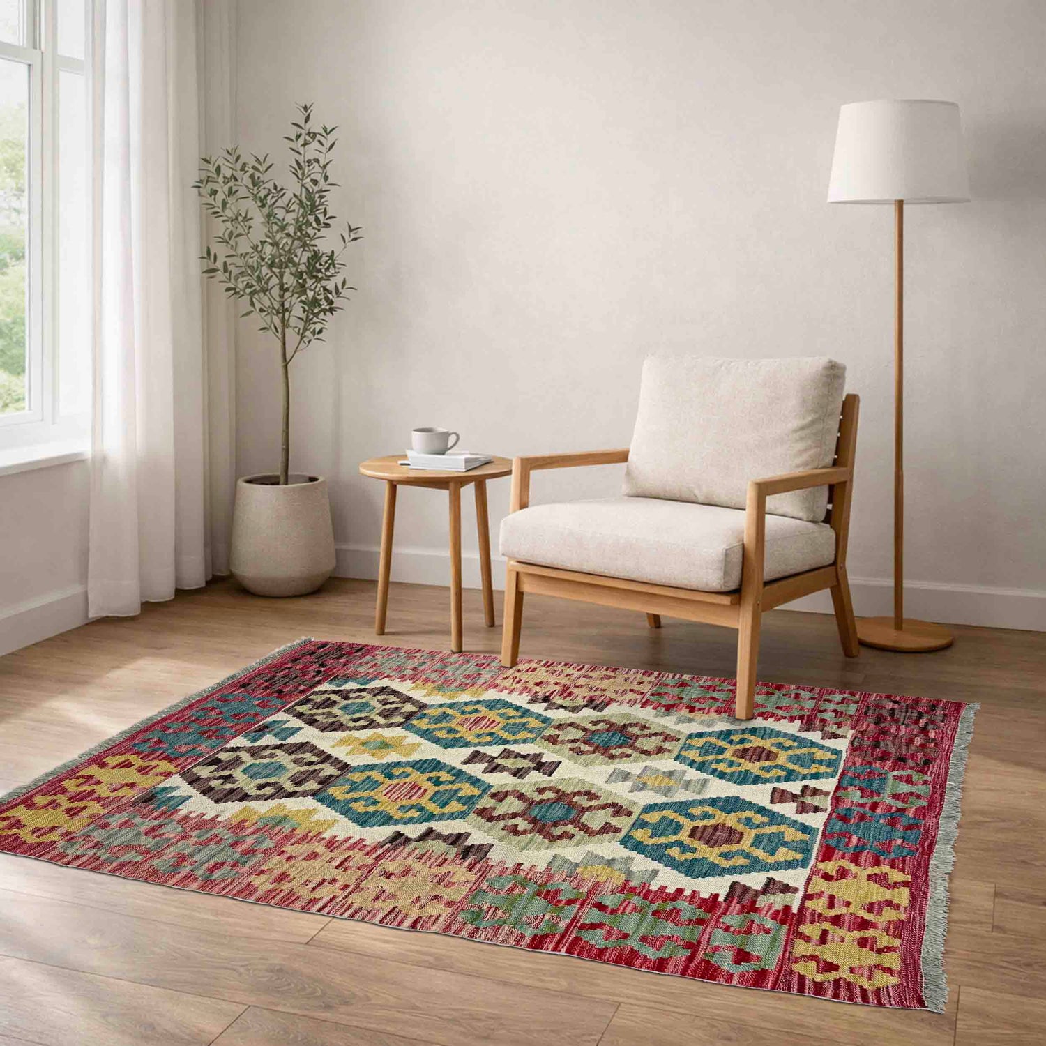 Handmade Vegetable Kilim 3' 5" x 4' 8" (ft) - No. R38981