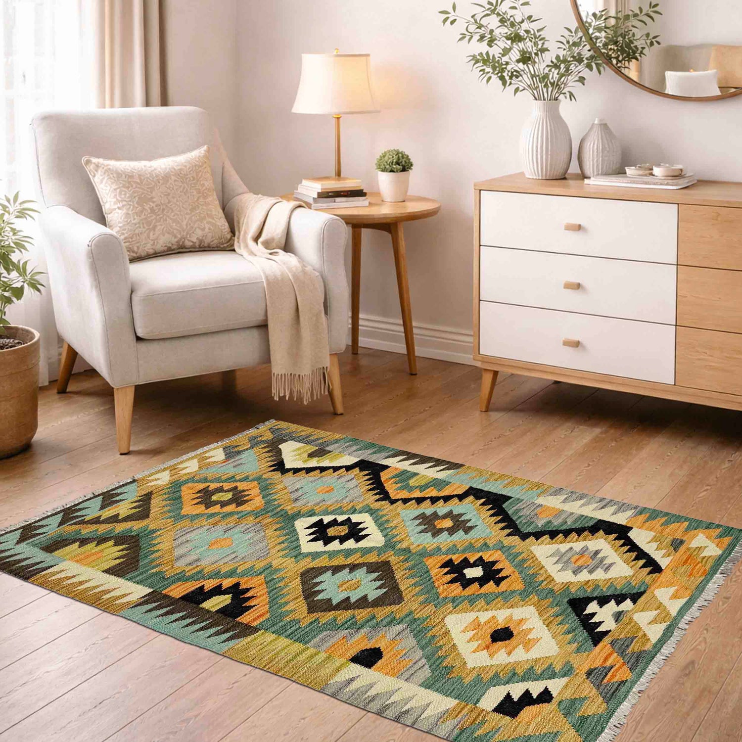 Handmade Vegetable Kilim 3' 4" x 5' 0" (ft) - No. R38986