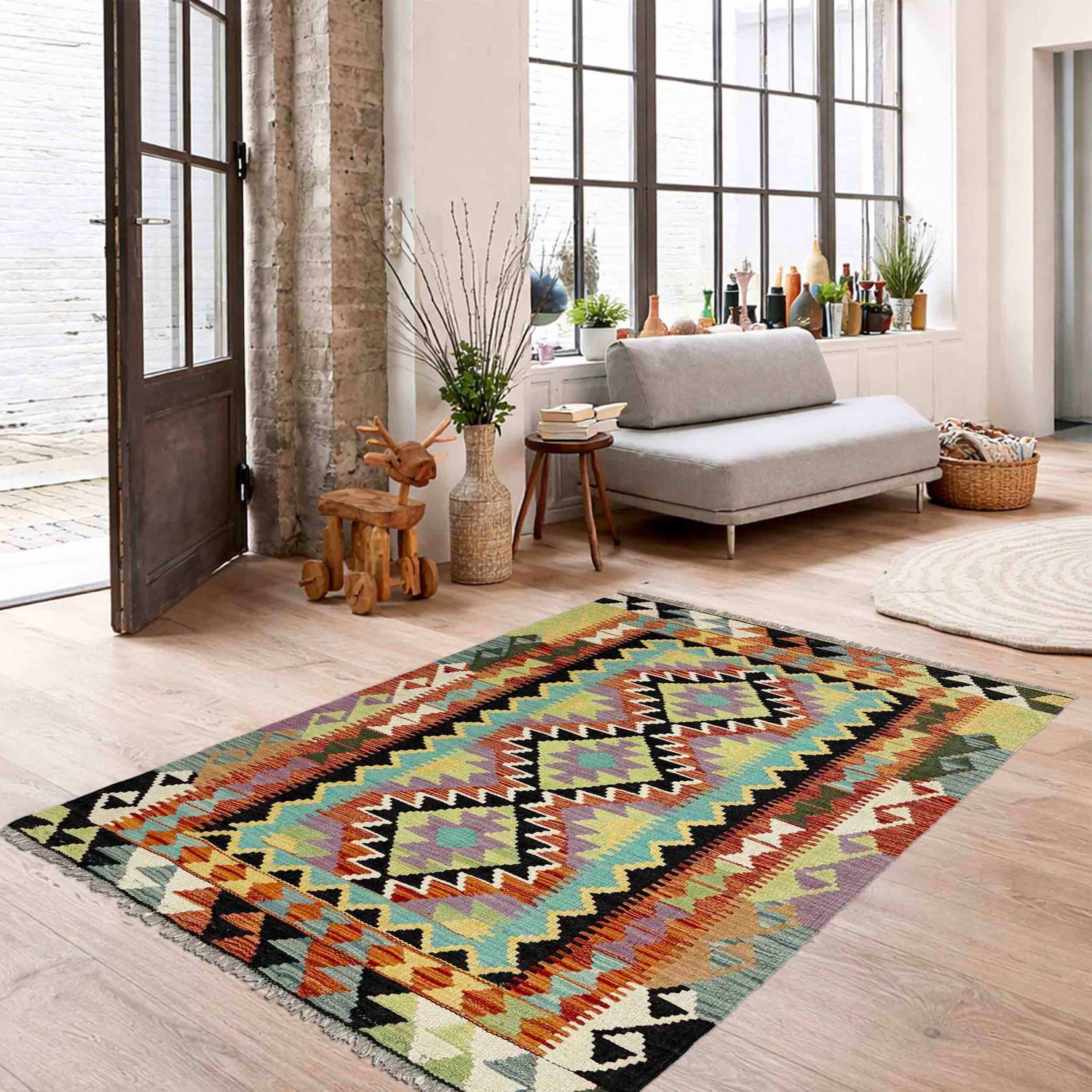 Handmade Vegetable Kelim 3' 4" x 4' 11" (ft) - No. R39026