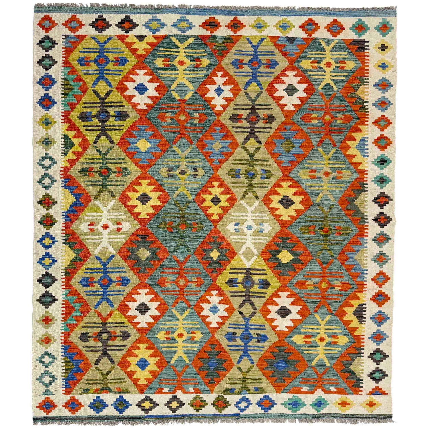 Handmade Vegetable Kilim 5' 1" x 6' 10" (ft) - No. R39030