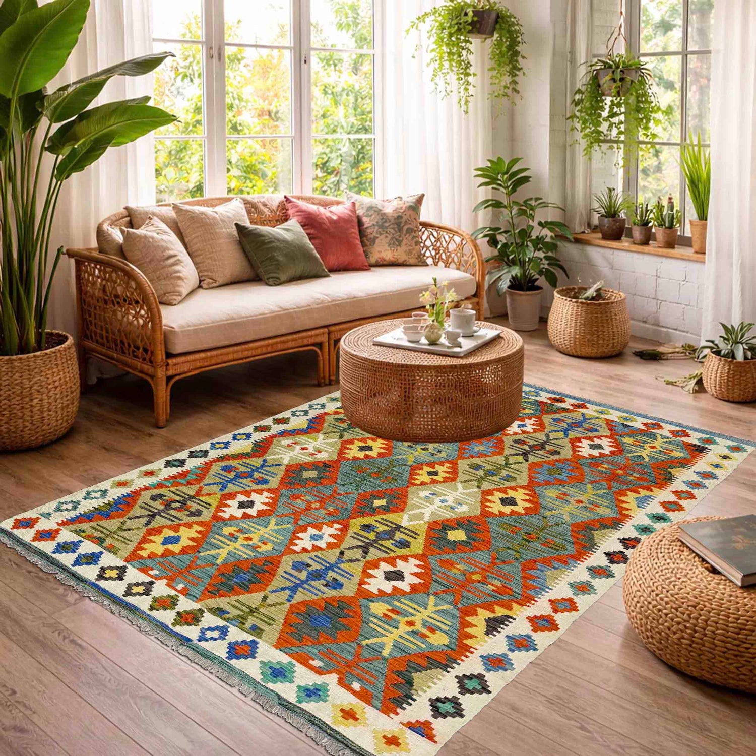 Handmade Vegetable Kilim 5' 1" x 6' 10" (ft) - No. R39030