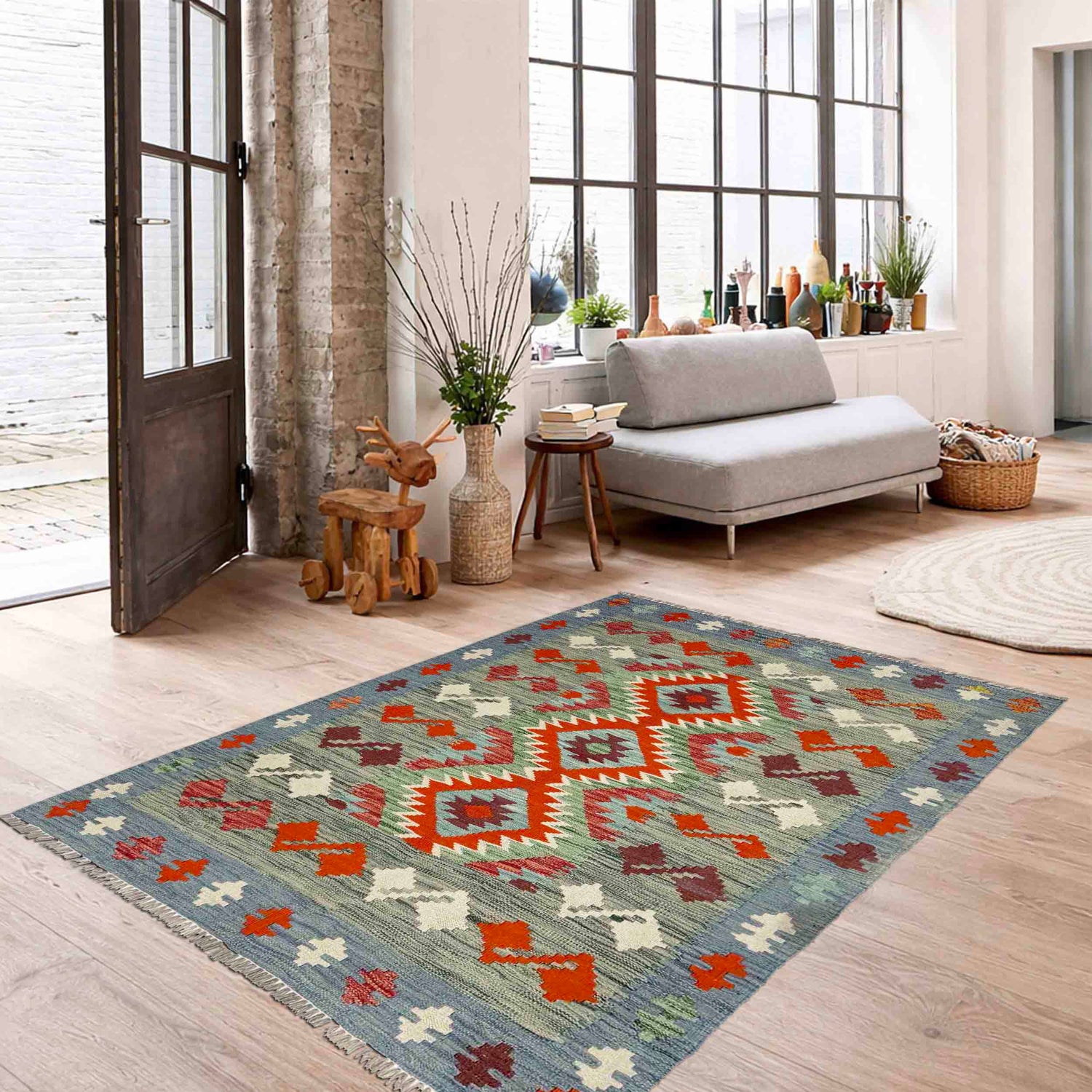 Handmade Vegetable Kelim 3' 9" x 5' 0" (ft) - No. R39033