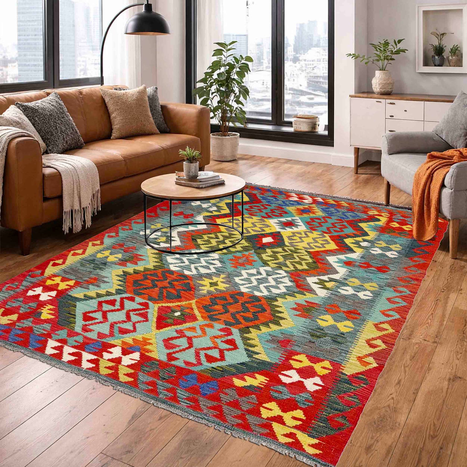 Handmade Vegetable Kelim 5' 1" x 6' 8" (ft) - No. R39035