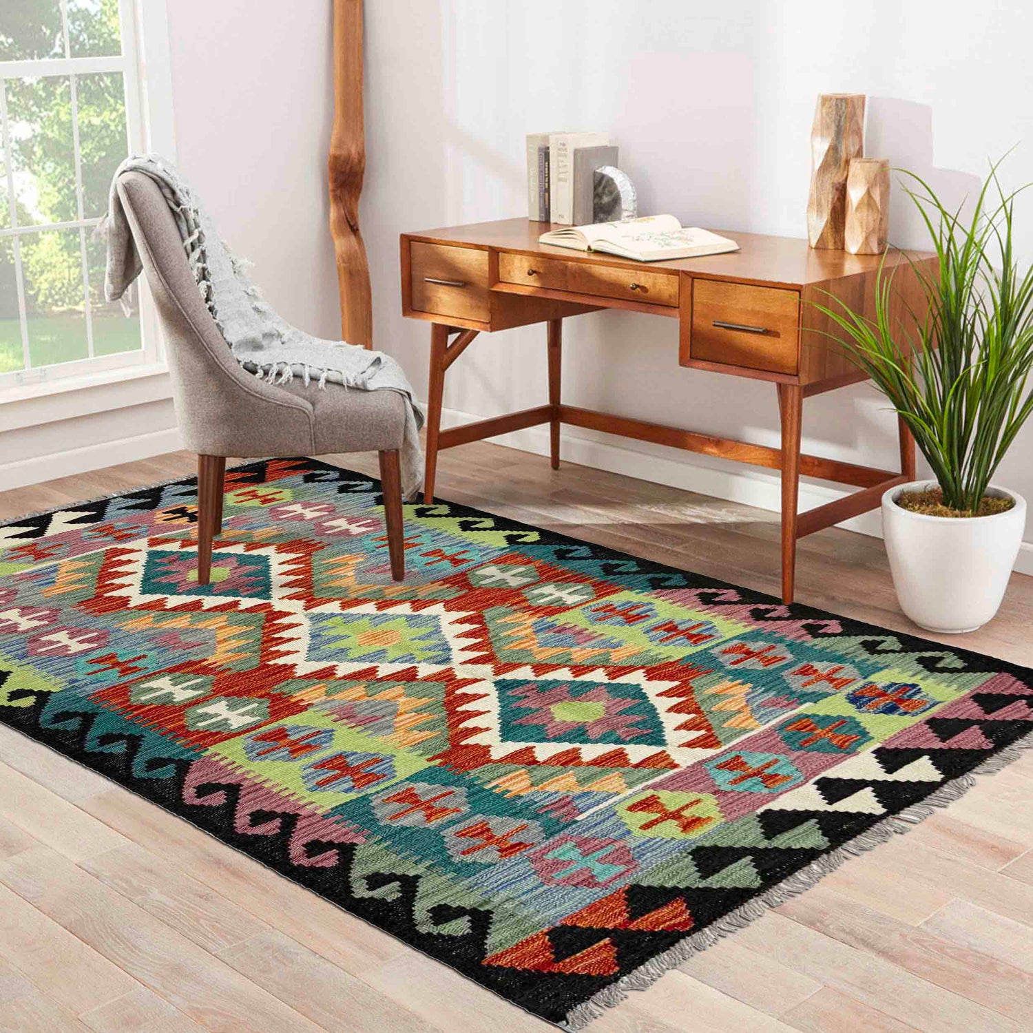 Handmade Vegetable Kelim 3' 1" x 5' 2" (ft) - No. R39038