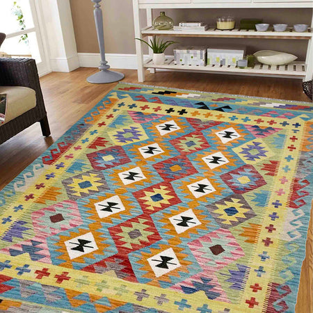 Handmade Vegetable Kilim 5' 2" x 6' 9" (ft) - No. R39046