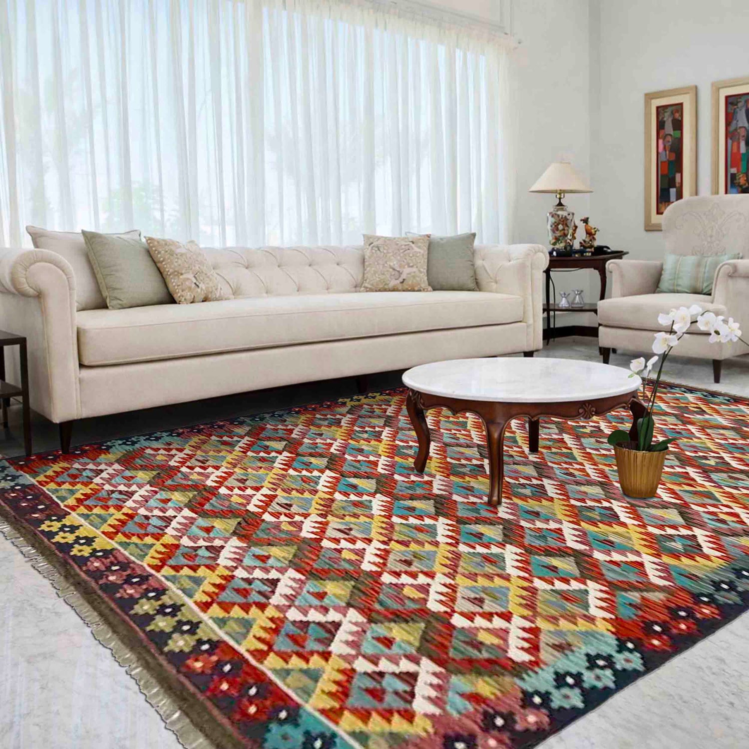 Handmade Vegetable Kilim 6' 0" x 8' 2" (ft) - No. R39064