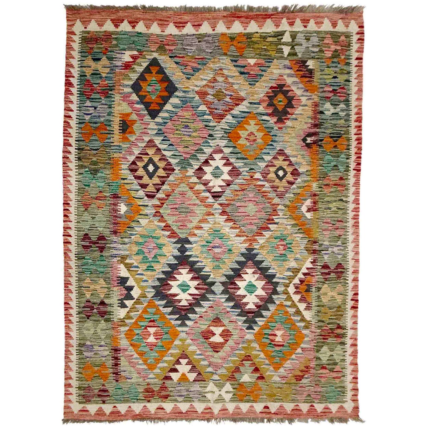 Handmade Vegetable Kelim 5' 1" x 7' 7" (ft) - No. R39065
