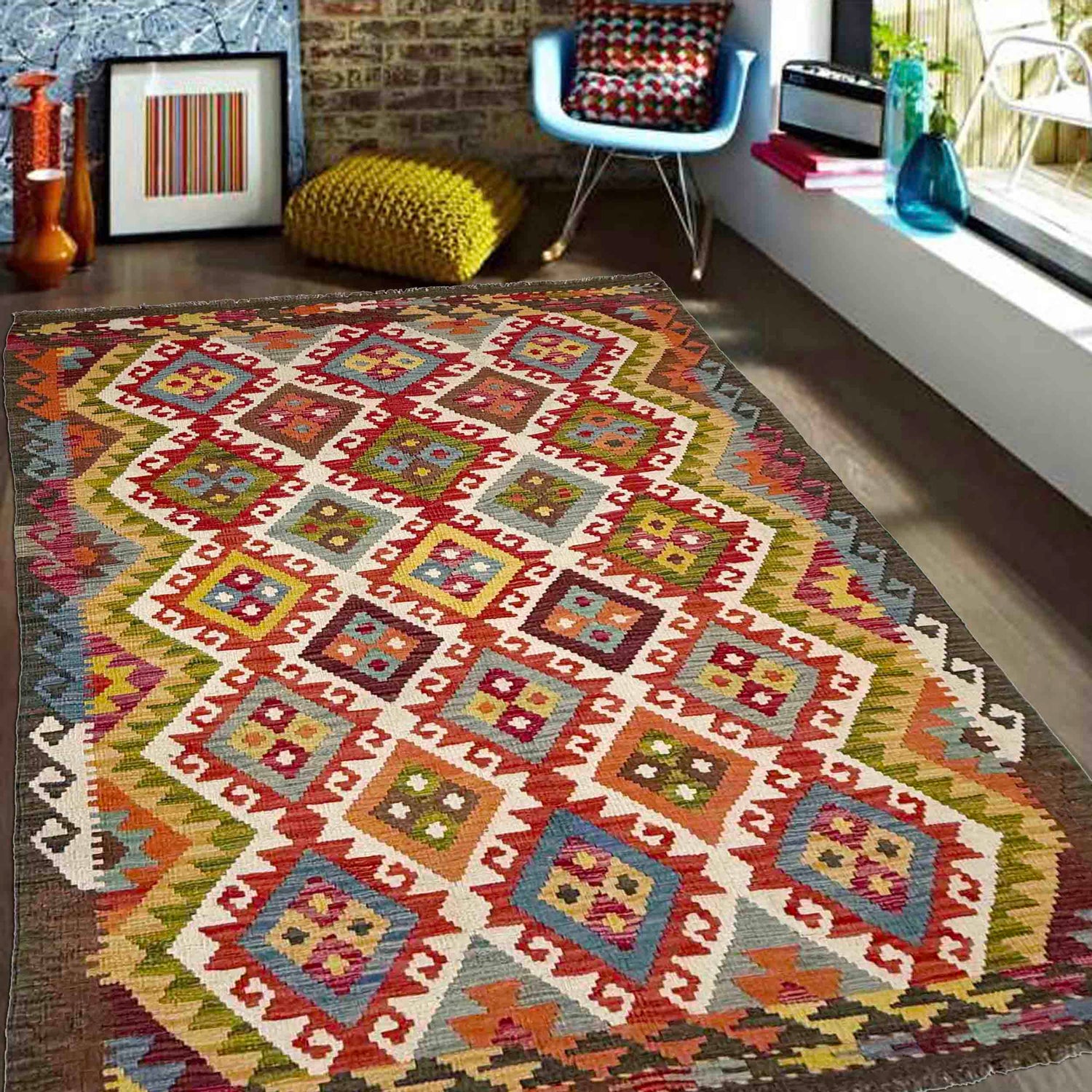 Handmade Vegetable Kilim 4' 4" x 6' 11" (ft) - No. R39072