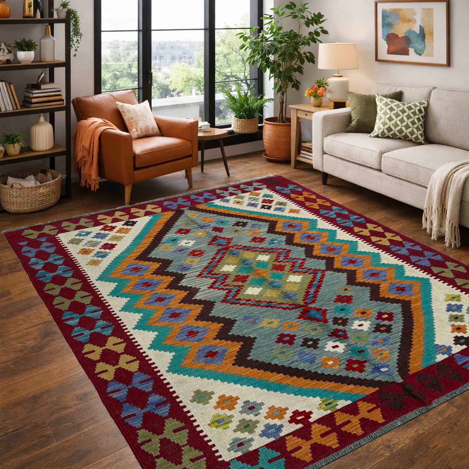 Handmade Vegetable Kilim 4' 4" x 5' 9" (ft) - No. R39650