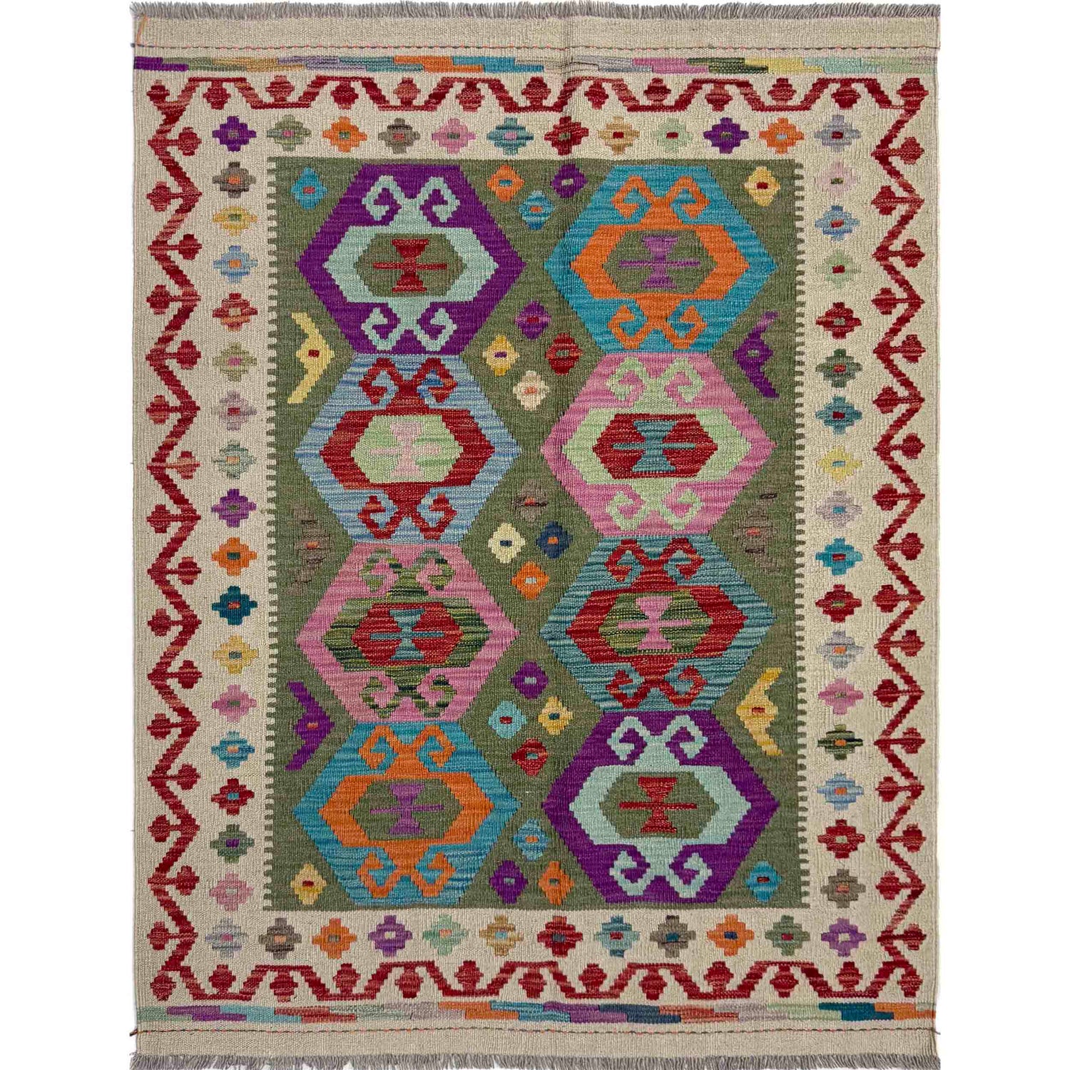 Handmade Vegetable Kilim 4' 0" x 5' 6" (ft) - No. R39651