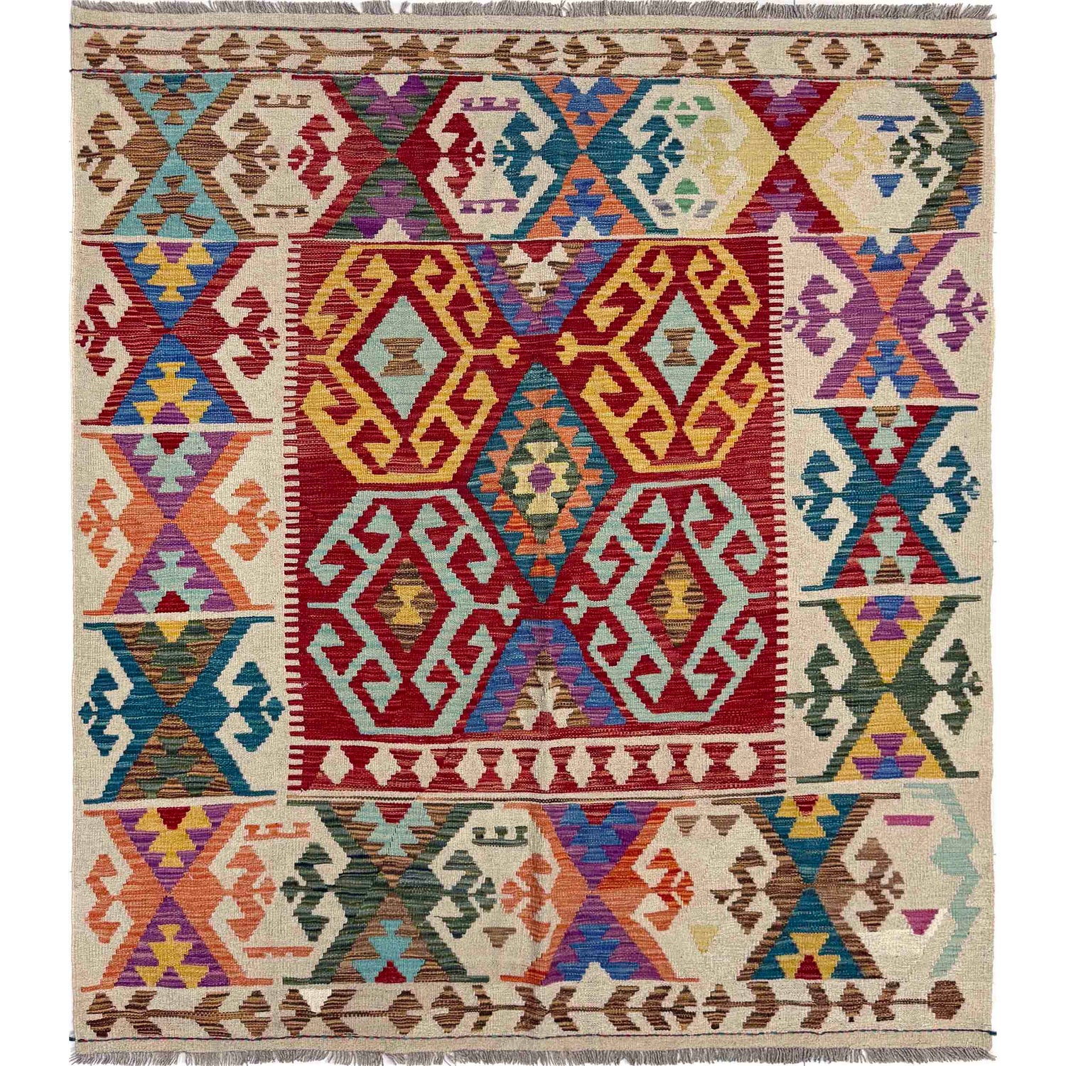 Handmade Vegetable Kelim 5' 2" x 6' 6" (ft) - No. R39655