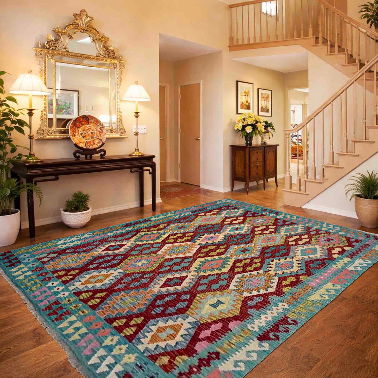 Handmade Vegetable Kilim 5' 10" x 8' 0" (ft) - No. R39656