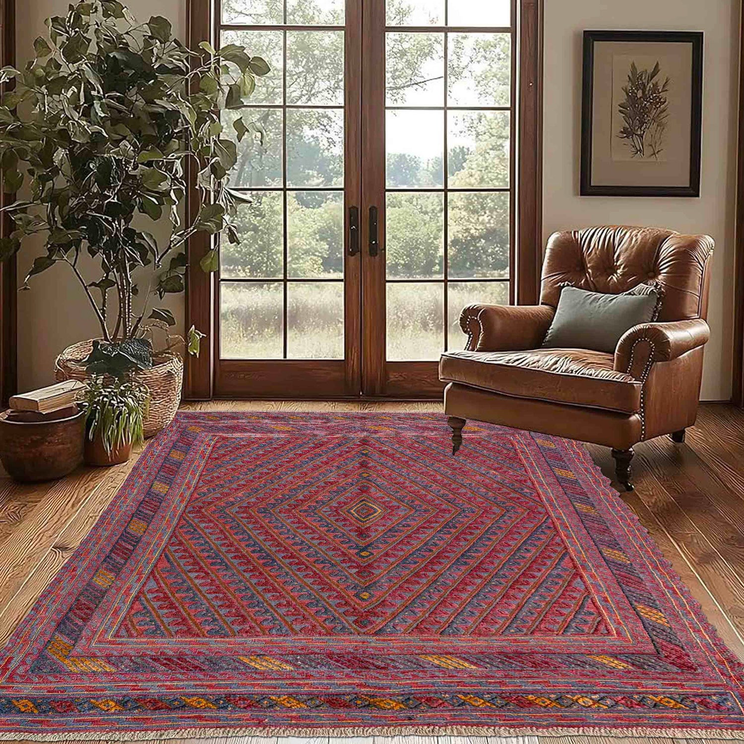 Red Color Mashwani Carpet 4' 10" x 6' 2" (ft) - No. R39740