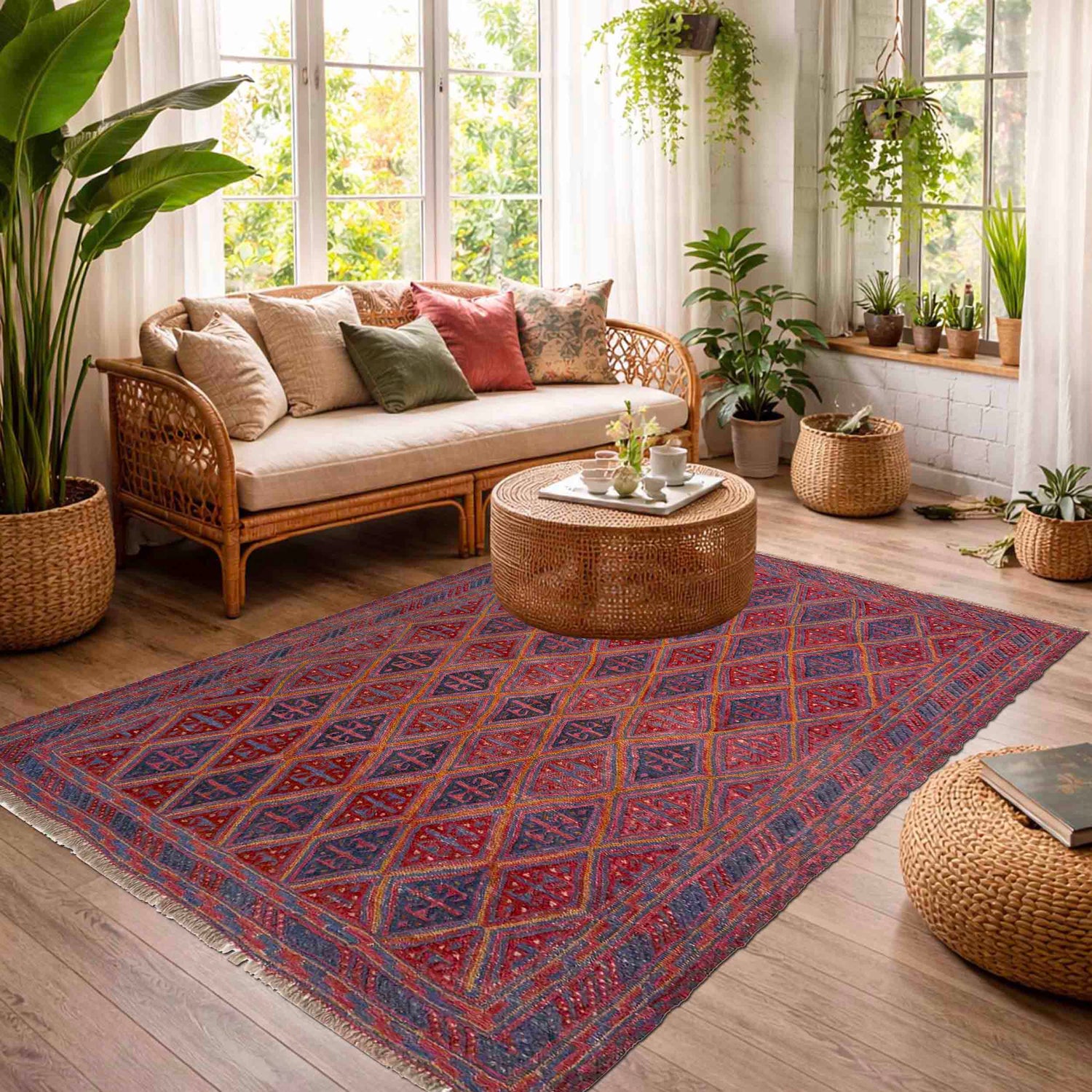 Red Color Mashwani Qaleen 4' 9" x 5' 11" (ft) - No. R39745