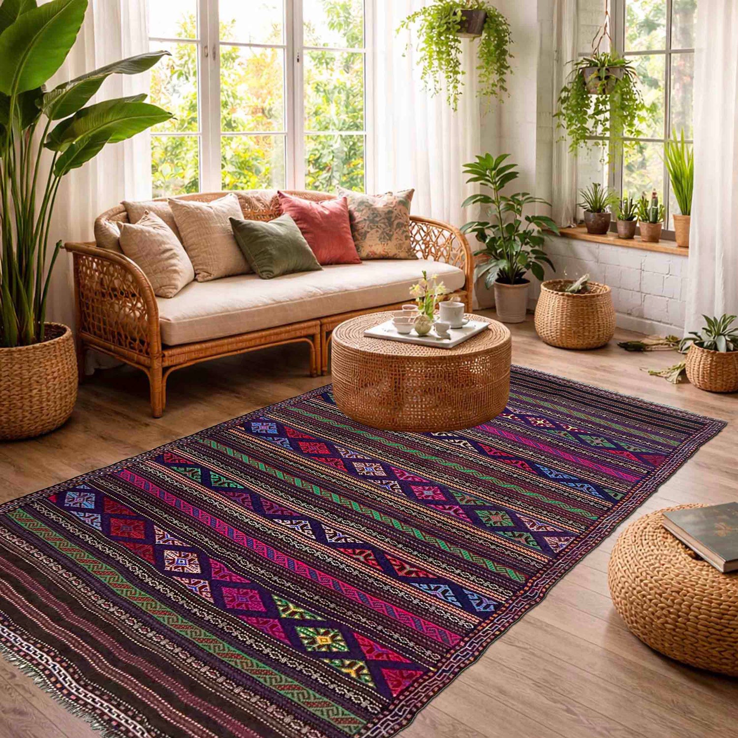 Multi Color Flatweave Laghari Kilim 4' 5" x 7' 5" (ft) - No. R39750