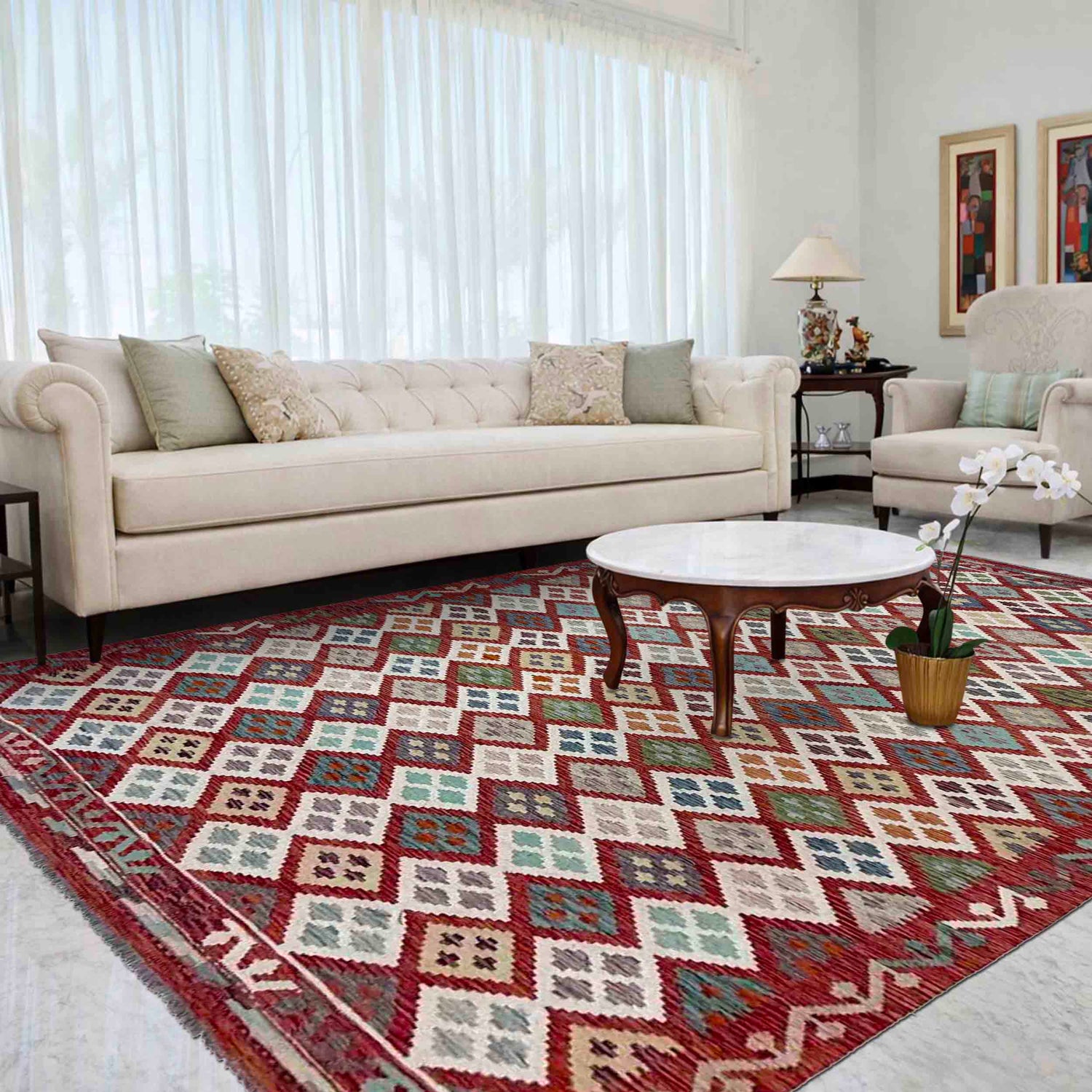 Handmade Vegetable Kelim 6' 8" x 9' 7" (ft) - No. R39763