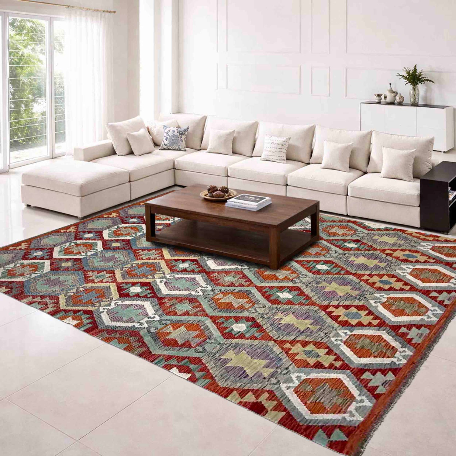 Handmade Vegetable Kelim 6' 8" x 9' 6" (ft) - No. R39772