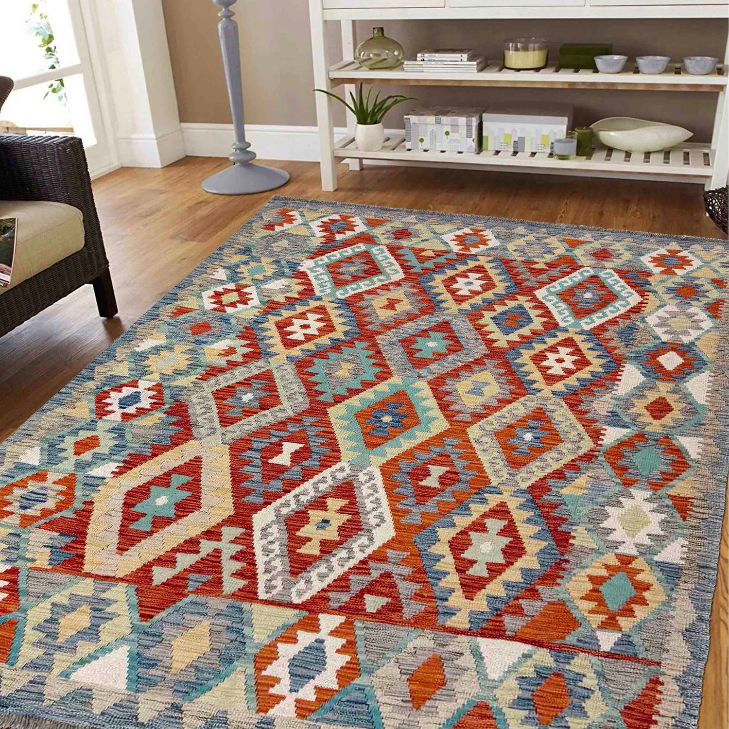 Handmade Vegetable Kilim 5' 1" x 6' 3" (ft) - No. R39818