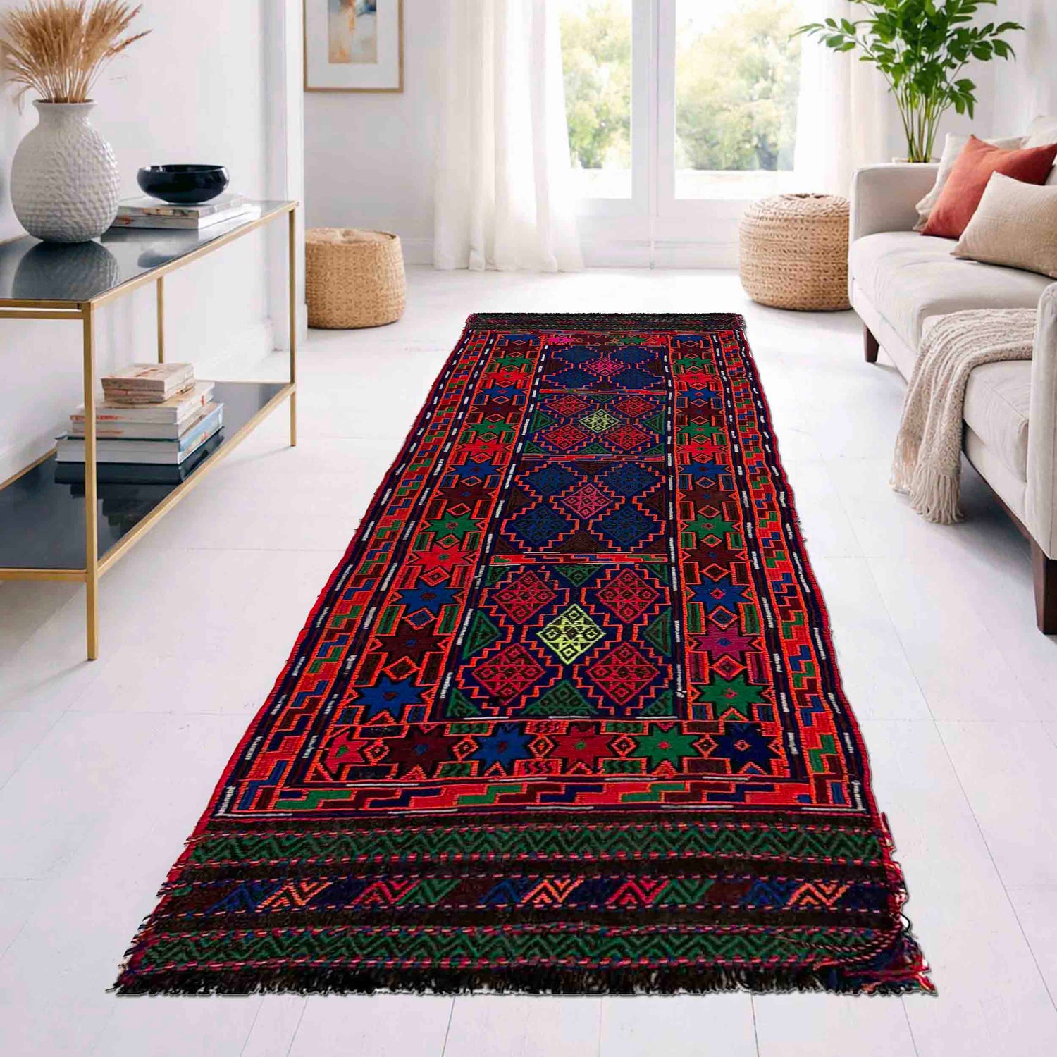 Hand Knotted Table Sheet Dhurrie Runner 2' 0" x 6' 2" (ft) - No. R39832