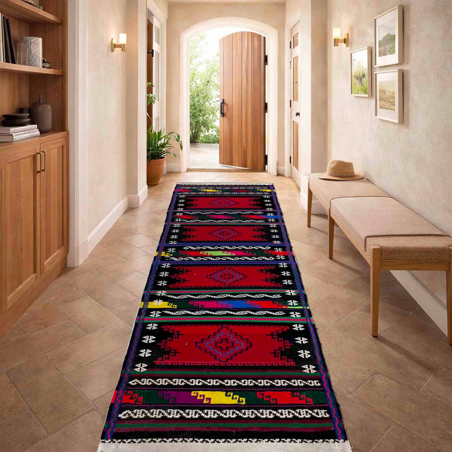 Hand Knotted Table Sheet Dhurrie Runner 2' 1" x 6' 4" (ft) - No. R39835