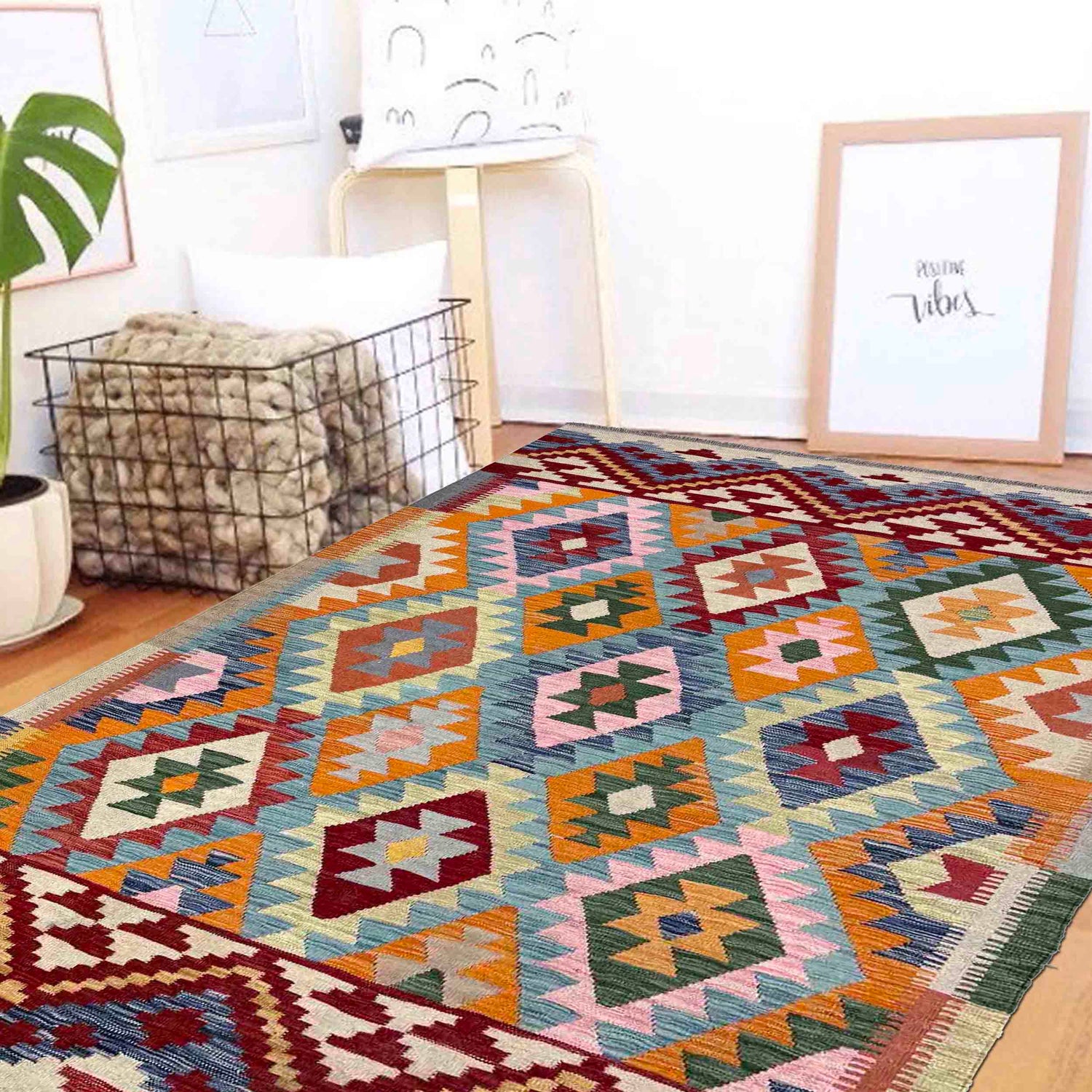 Handmade Vegetable Kelim 5' 0" x 6' 7" (ft) - No. R39858