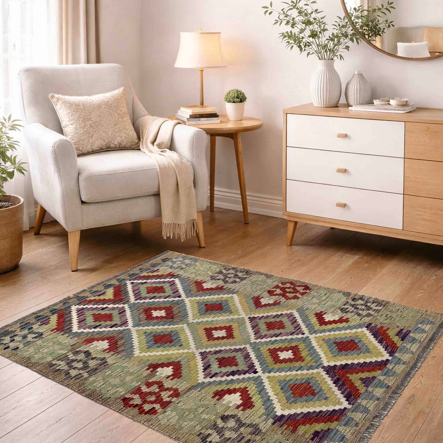 Handmade Vegetable Kilim 3' 5" x 4' 10" (ft) - No. R39864