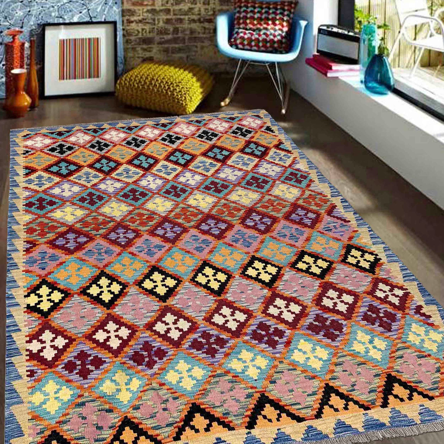 Handmade Vegetable Kelim 5' 2" x 6' 7" (ft) - No. R39880