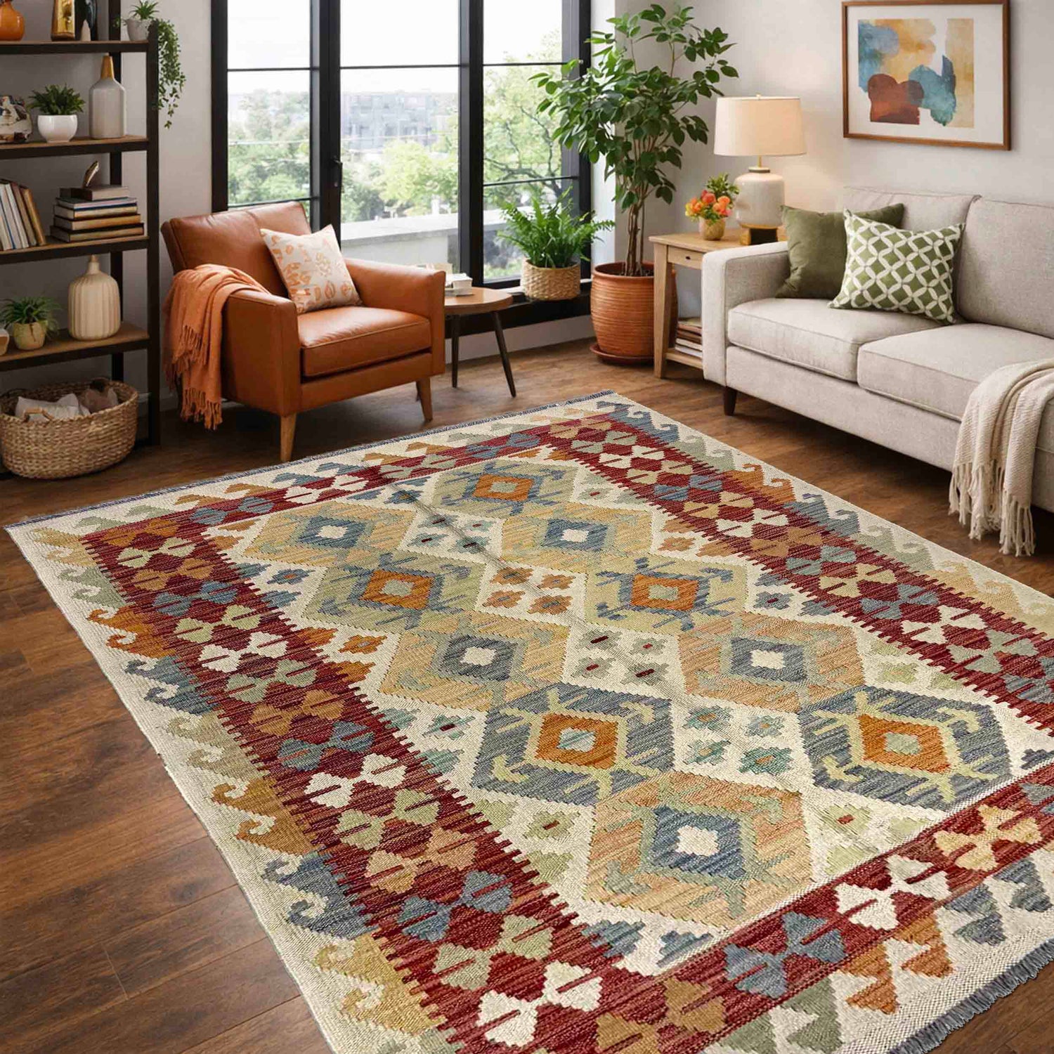 Handmade Vegetable Kilim 3' 11" x 5' 10" (ft) - No. R39885