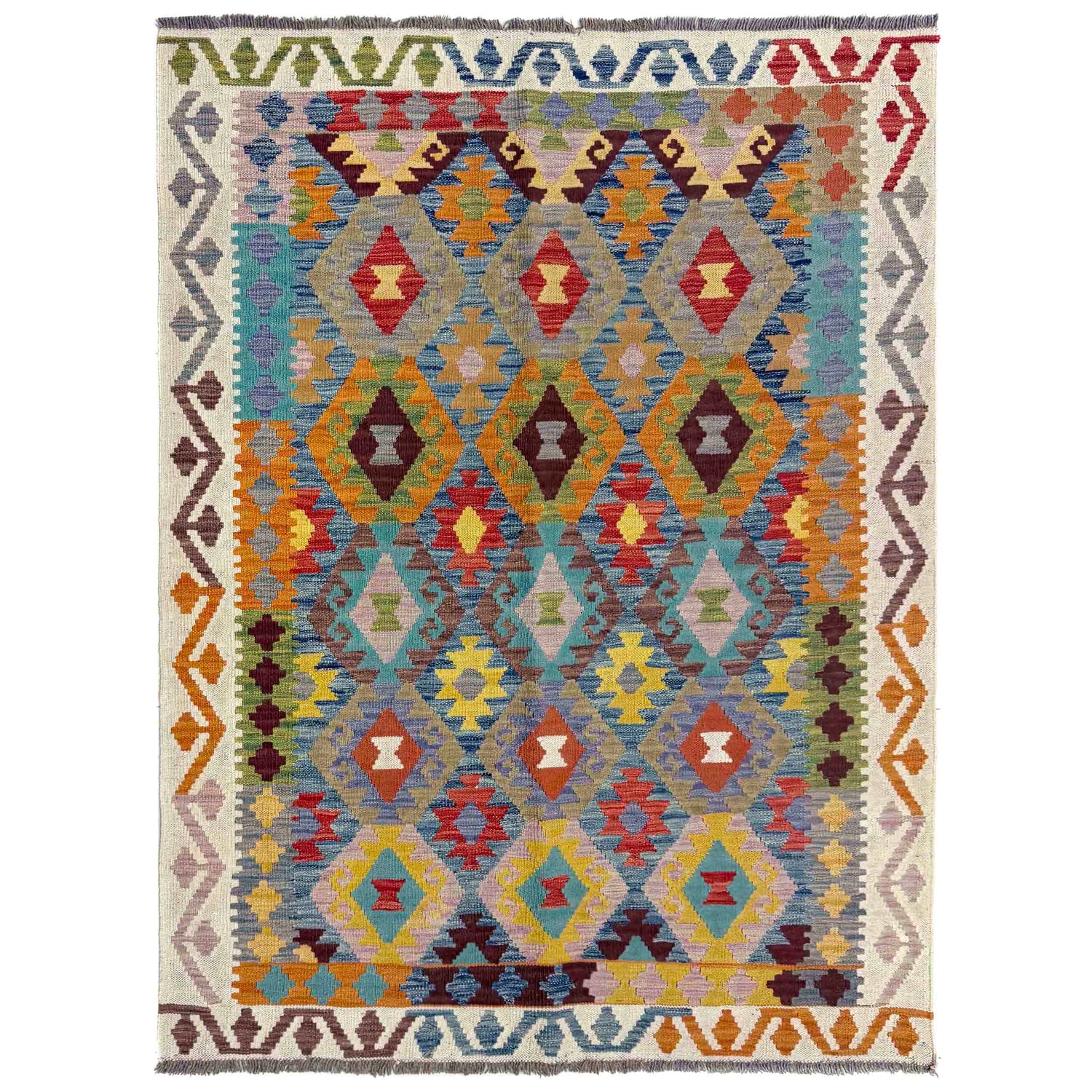 Handmade Vegetable Kelim 4' 4" x 5' 9" (ft) - No. R39894
