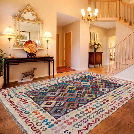 Handmade Vegetable Kilim 6' 11" x 9' 5" (ft) - No. R40054