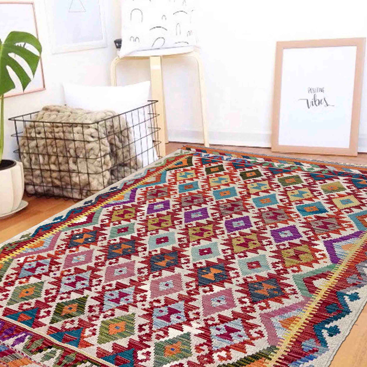 Handmade Vegetable Kelim 4' 2" x 6' 5" (ft) - No. R40059