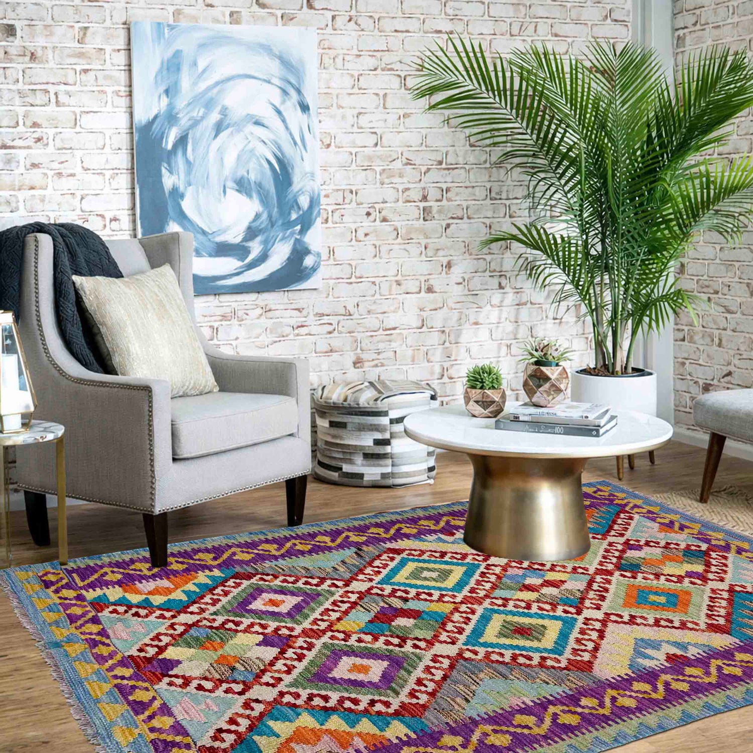 Handmade Vegetable Kilim 3' 5" x 4' 10" (ft) - No. R40085