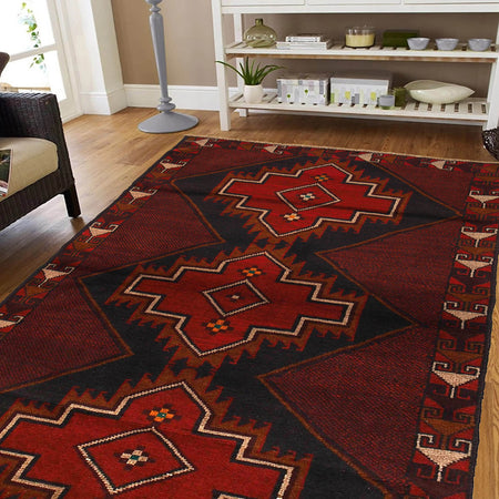Deep Red Baluchi Rug 3' 10" x 7' 1" (ft) - No. W27284