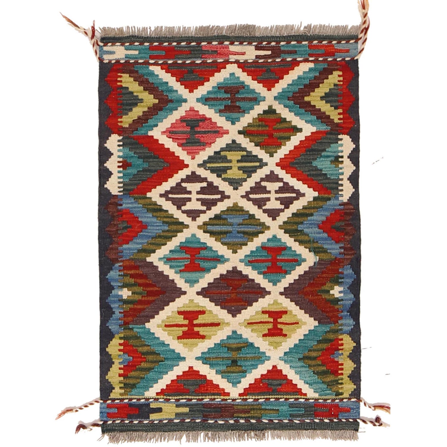 Handmade Vegetable Kilim 1' 10" x 2' 10" (ft) - No. W30318