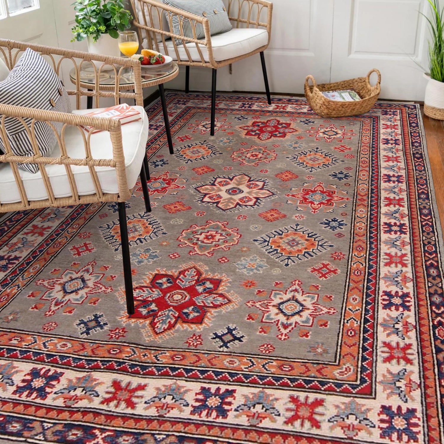 Hand Knotted Kazak Rug 4' 11" x 5' 11" (ft) - No. W34033