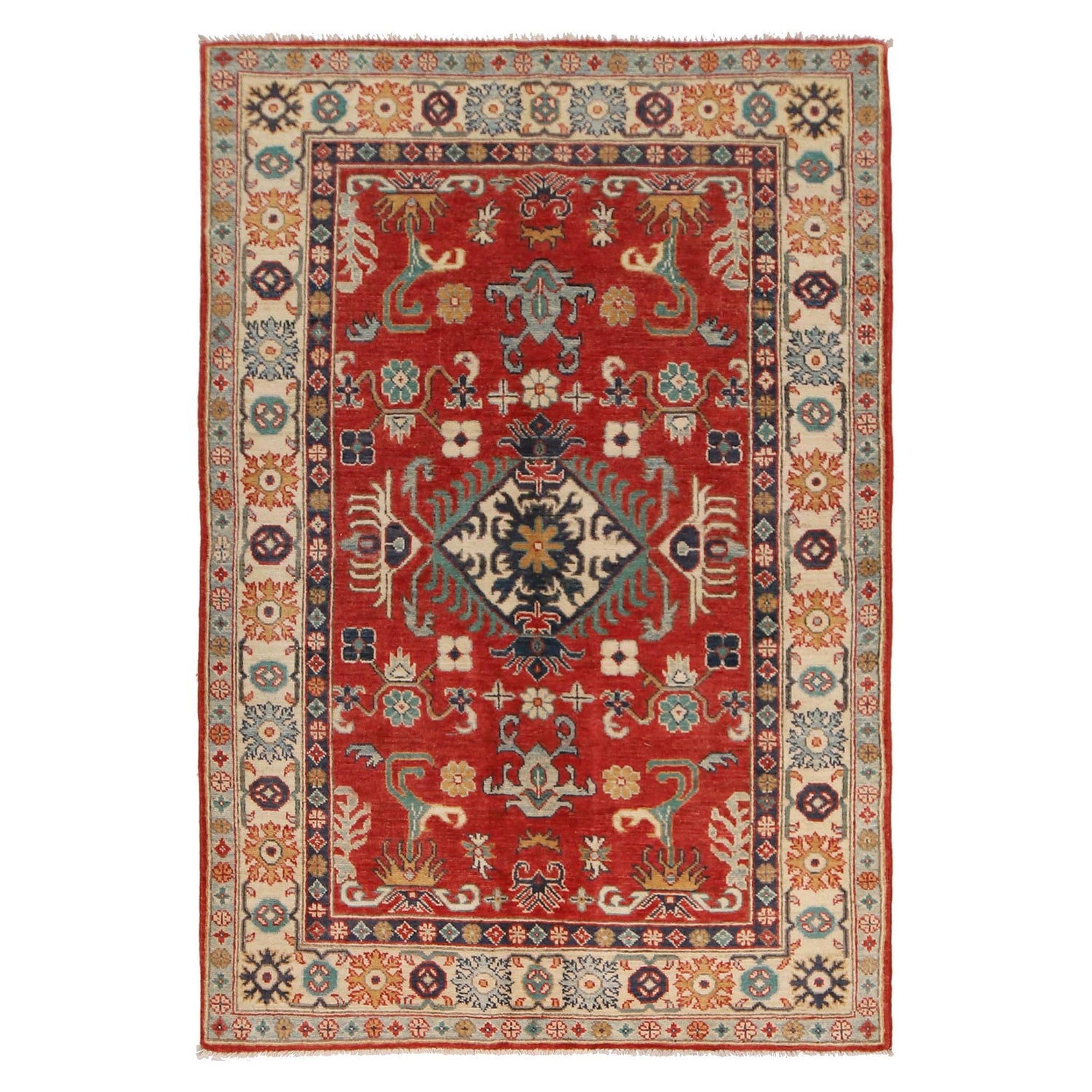 Hand Knotted Kazak Rug 4' 1" x 6' 0" (ft) - No. W34048