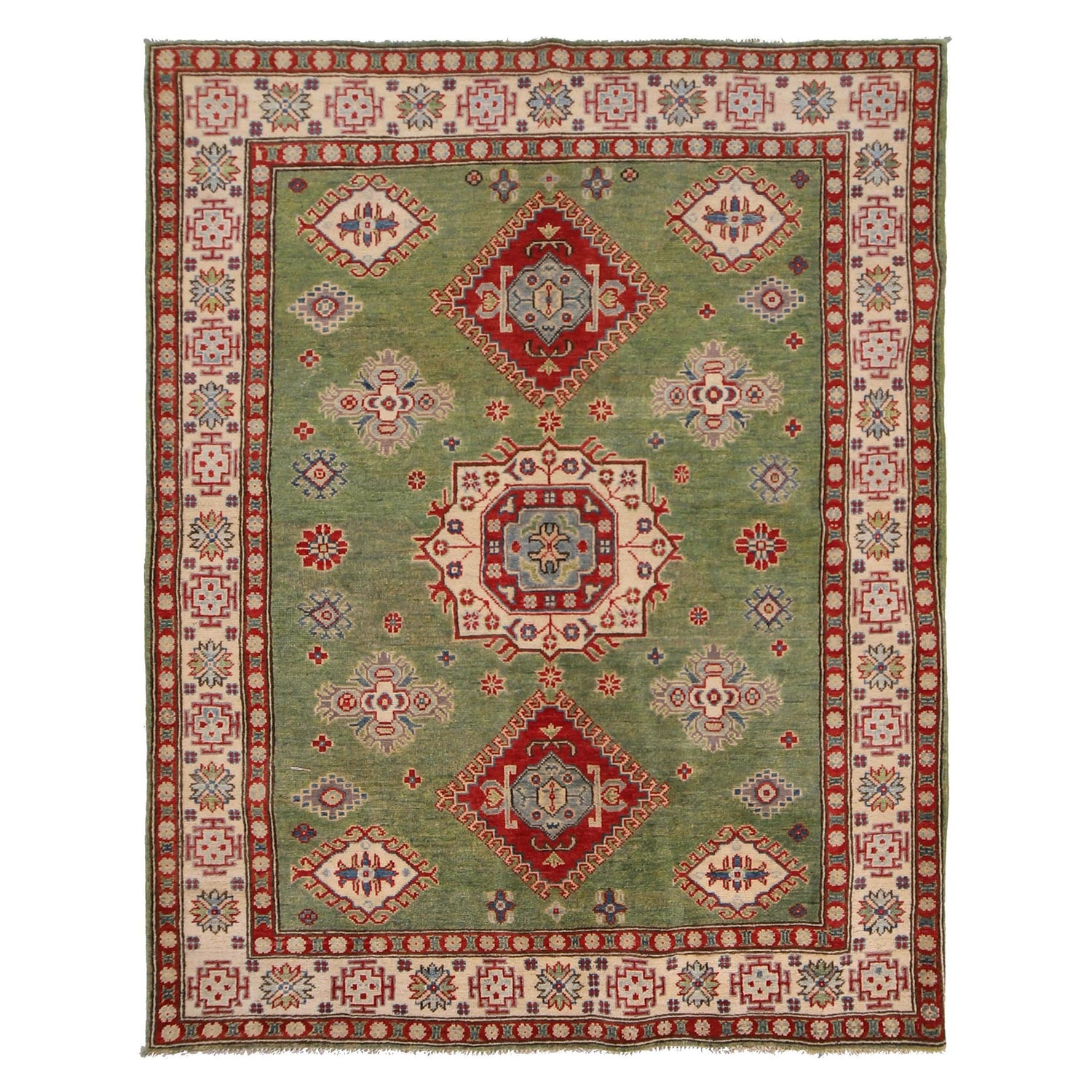 Green Color Kazak Rug 4' 11" x 6' 7" (ft) - No. W34055