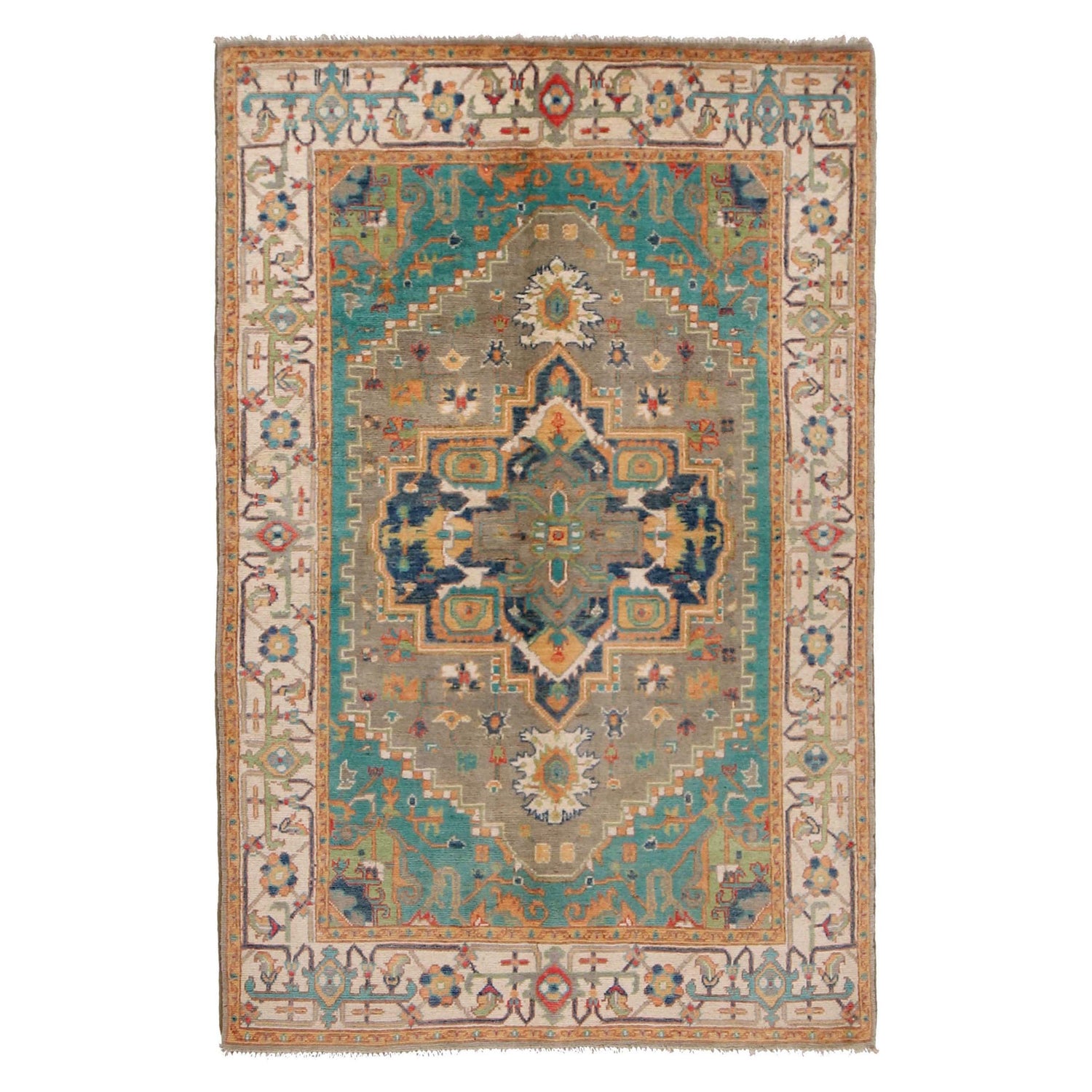 Green Kazak Rug 3' 9" x 5' 8" (ft) - No. W34056
