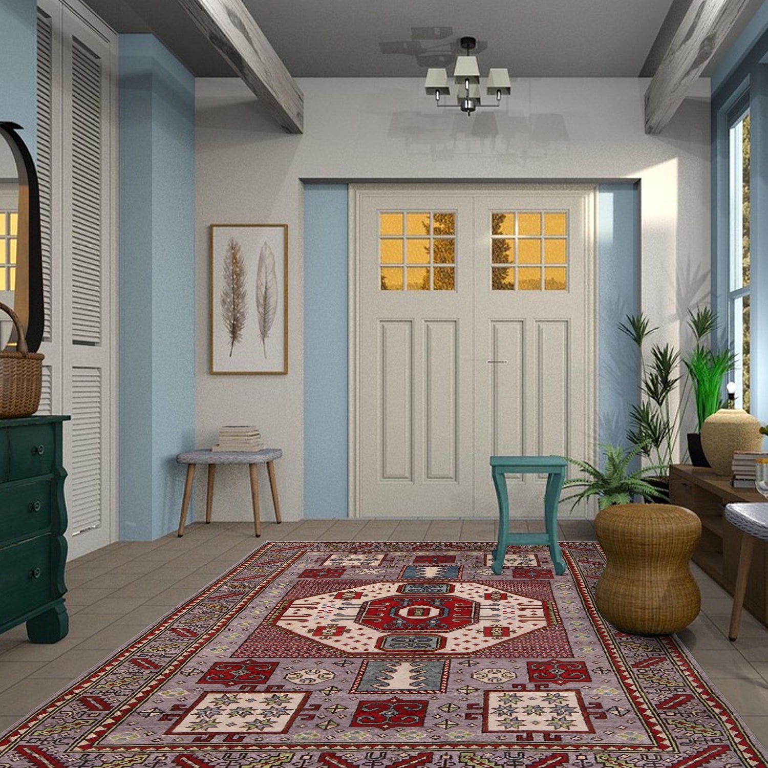 Hand Knotted Mamluk Carpet 4' 1" x 5' 11" (ft) - No. W34075