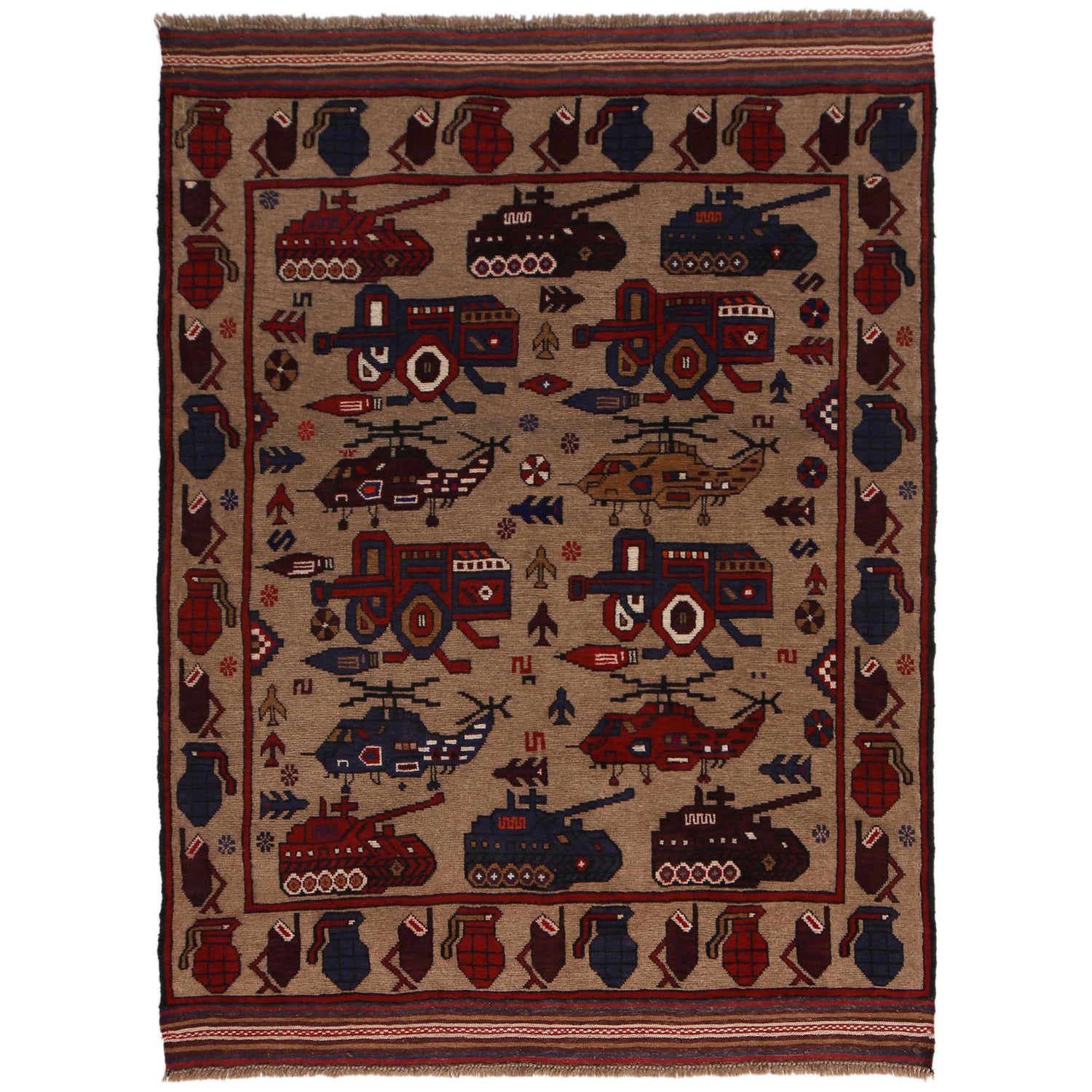 Handmade War Rug 4' 6" x 6' 1" (ft) - No. W34204