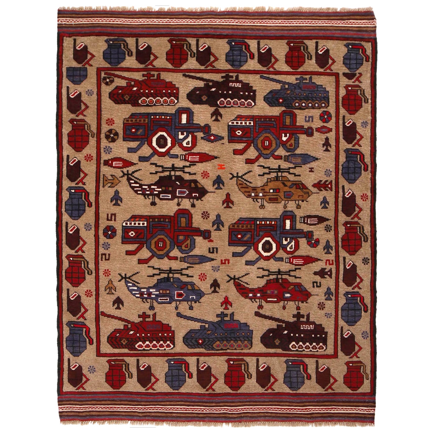 Brown Color War Rug 4' 4" x 6' 2" (ft) - No. W34205